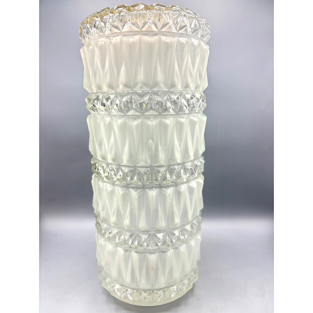 Vtg Frosted Glass Cylinder Lamp Shade Diamond Prism Geometric 13.5 Inch